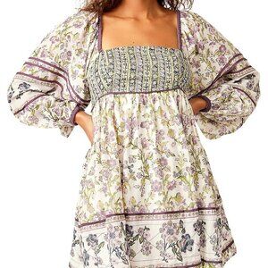 Free People Endless Afternoon Floral Mini Dress-Bohemian Puff Sleeve Mini-Medium